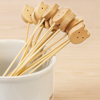 JFB Cat Wooden Decorative Bamboo Food Picks Forks For canape Fruit 100pcs/Pack